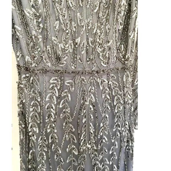 NWT Mac Duggal 5644 Embellished Illusion High‎ Neck Long Sleeve Gown Platinum 14 - Picture 7 of 8